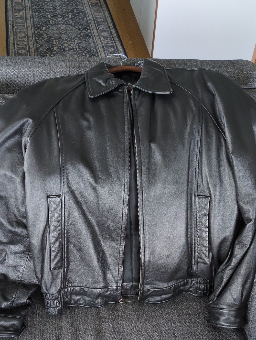London Fog Black Leather Bomber Jacket